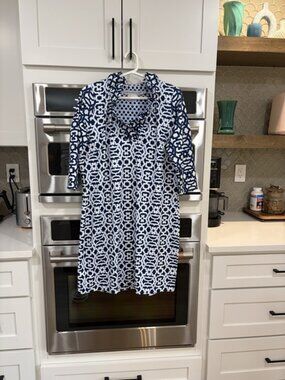 Gretchen Scott Dress Geometric Tunic 3/4 Sleeve Resort Wear Breathable Casual XL